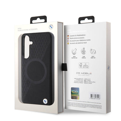 Galaxy S24 Plus Kılıf BMW Orjinal Lisanslı Magsafe Şarj Özellikli Yarım Dokulu Circle Leather Kapak Siyah