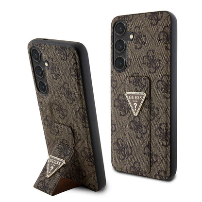 Galaxy S24 Plus Kılıf Guess Orjinal Lisanslı 4G Desenli Üçgen Logolu Standlı Deri Kılıf