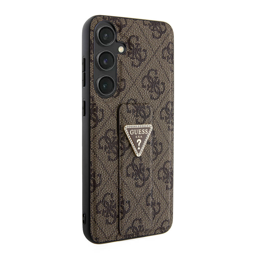Galaxy S24 Plus Kılıf Guess Orjinal Lisanslı 4G Desenli Üçgen Logolu Standlı Deri Kılıf