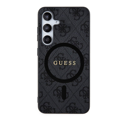 Galaxy S24 Plus Kılıf Guess Orjinal Lisanslı Magsafe Şarj Özellikli PU Halkalı 4G Desenli Yazı Logolu Kapak Siyah