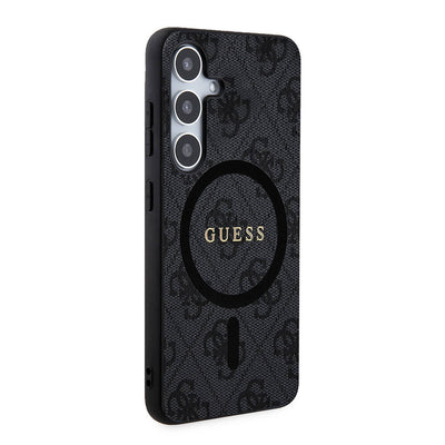 Galaxy S24 Plus Kılıf Guess Orjinal Lisanslı Magsafe Şarj Özellikli PU Halkalı 4G Desenli Yazı Logolu Kapak Kahverengi