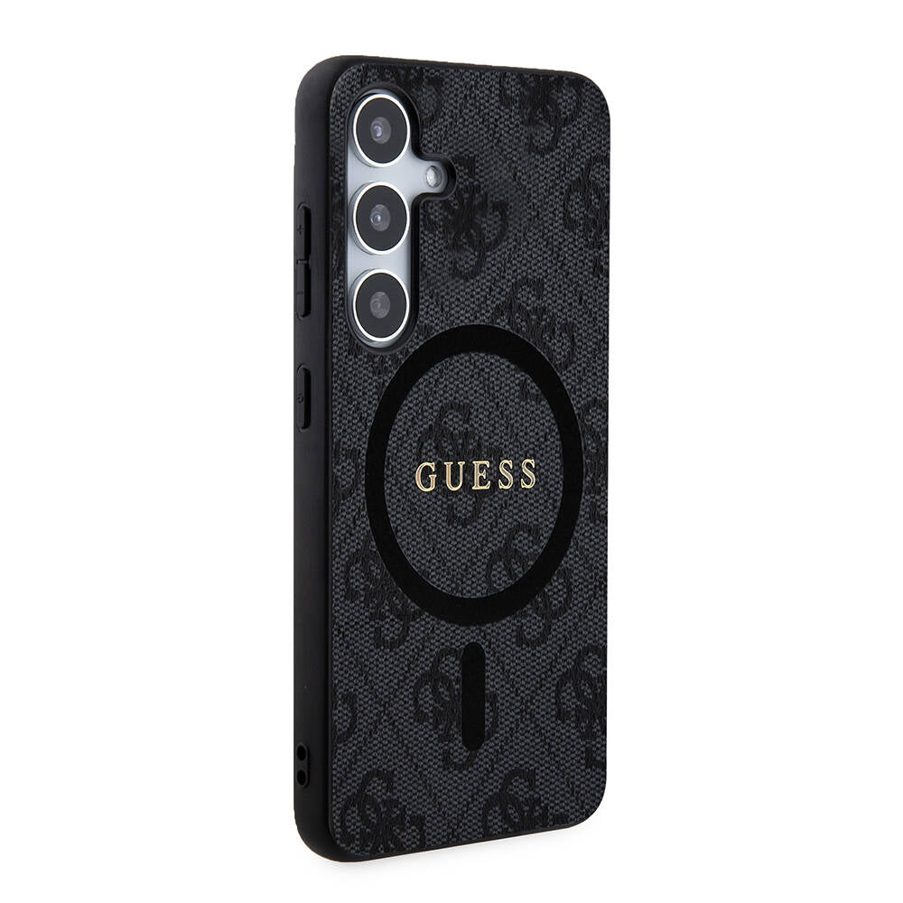 Galaxy S24 Plus Kılıf Guess Orjinal Lisanslı Magsafe Şarj Özellikli PU Halkalı 4G Desenli Yazı Logolu Kapak Siyah