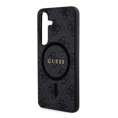Galaxy S24 Plus Kılıf Guess Orjinal Lisanslı Magsafe Şarj Özellikli PU Halkalı 4G Desenli Yazı Logolu Kapak Siyah