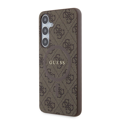 Galaxy S24 Plus Kılıf Guess Orjinal Lisanslı Magsafe Şarj Özellikli PU Halkalı 4G Desenli Yazı Logolu Kapak Siyah