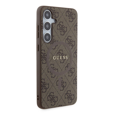 Galaxy S24 Plus Kılıf Guess Orjinal Lisanslı Magsafe Şarj Özellikli PU Halkalı 4G Desenli Yazı Logolu Kapak Siyah