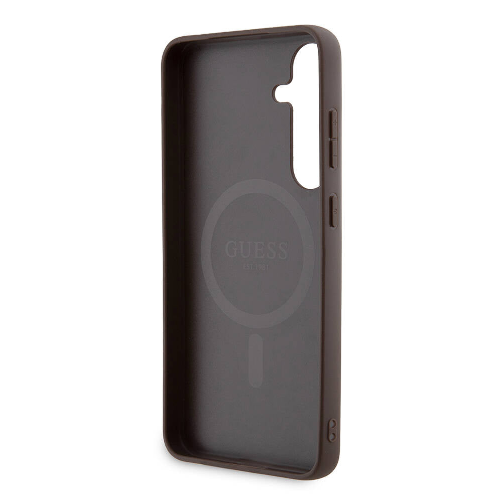 Galaxy S24 Plus Kılıf Guess Orjinal Lisanslı Magsafe Şarj Özellikli PU Halkalı 4G Desenli Yazı Logolu Kapak Siyah