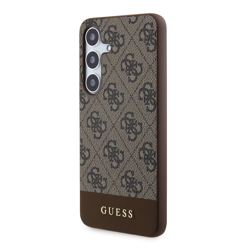 Galaxy S24 Plus Kılıf Guess Orjinal Lisanslı PU Deri Şerit Logo Dizaynlı Kapak Kahverengi