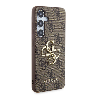 Galaxy S24 Plus Kılıf Guess Orjinal Lisanslı PU Deri Yazı ve 4G Metal Logolu Desenli Kapak Kahverengi