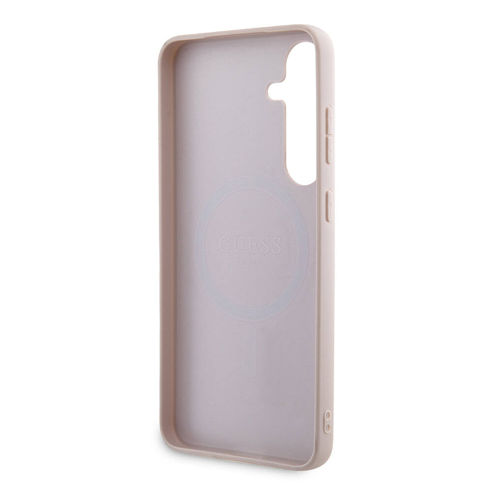 Galaxy S24 Plus Kılıf Guess Orjinal Lisanslı PU Deri Yazı ve 4G Metal Logolu Desenli Kapak Siyah