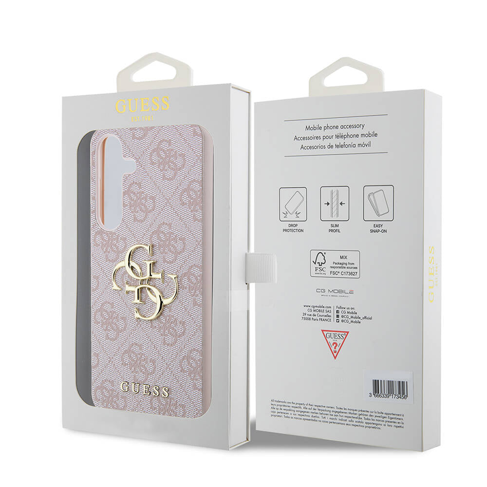 Galaxy S24 Plus Kılıf Guess Orjinal Lisanslı PU Deri Yazı ve 4G Metal Logolu Desenli Kapak Siyah