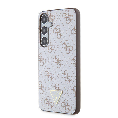 Galaxy S24 Plus Kılıf Guess Orjinal Lisanslı PU Üçgen Logo 4G Desenli Kapak Beyaz