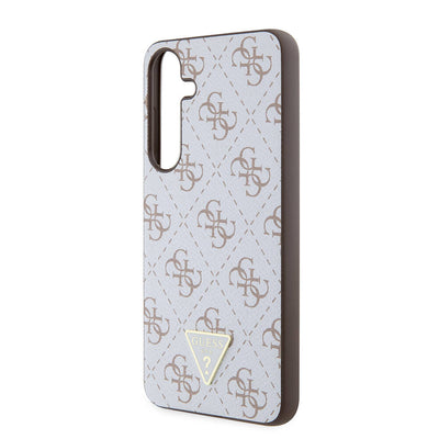 Galaxy S24 Plus Kılıf Guess Orjinal Lisanslı PU Üçgen Logo 4G Desenli Kapak Beyaz