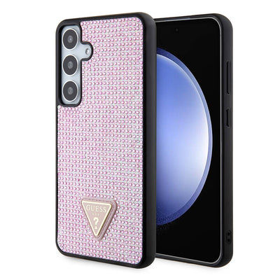 Galaxy S24 Plus Kılıf Guess Orjinal Lisanslı Taşlı Arka Yüzey Üçgen Logolu Kapak Pembe