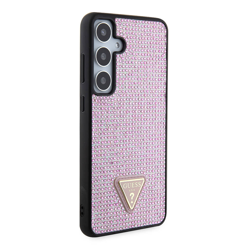 Galaxy S24 Plus Kılıf Guess Orjinal Lisanslı Taşlı Arka Yüzey Üçgen Logolu Kapak Pembe