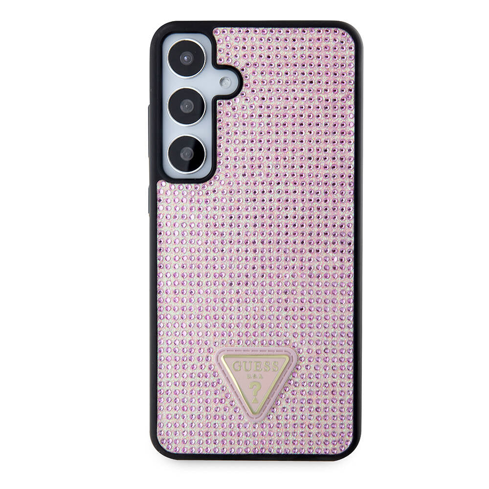 Galaxy S24 Plus Kılıf Guess Orjinal Lisanslı Taşlı Arka Yüzey Üçgen Logolu Kapak Pembe