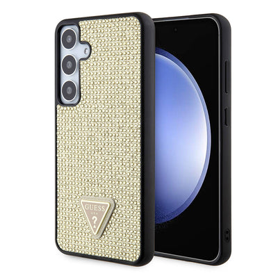Galaxy S24 Plus Kılıf Guess Orjinal Lisanslı Taşlı Arka Yüzey Üçgen Logolu Kapak Pembe