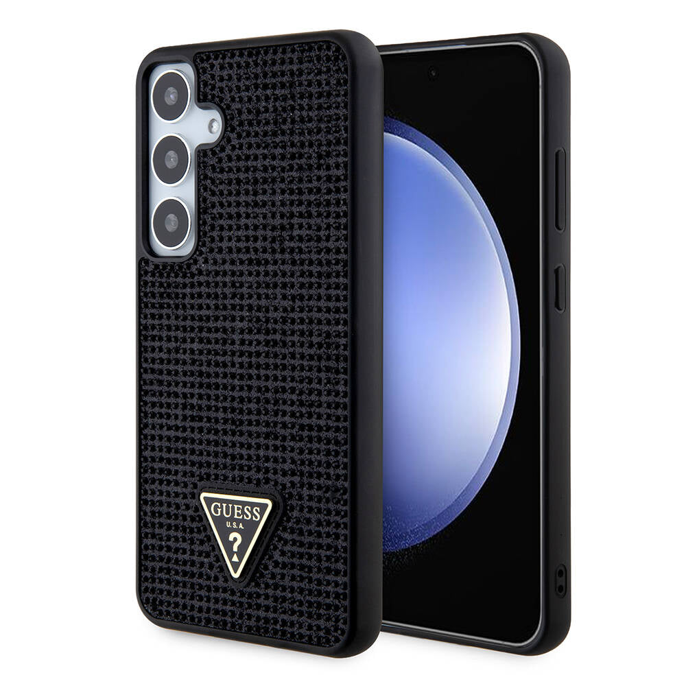 Galaxy S24 Plus Kılıf Guess Orjinal Lisanslı Taşlı Arka Yüzey Üçgen Logolu Kapak Pembe