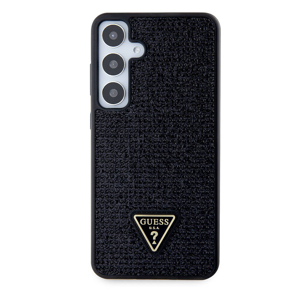 Galaxy S24 Plus Kılıf Guess Orjinal Lisanslı Taşlı Arka Yüzey Üçgen Logolu Kapak Siyah
