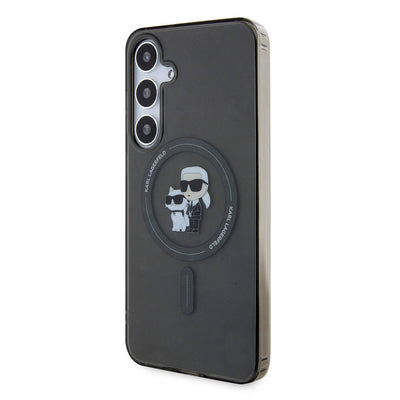 Galaxy S24 Plus Kılıf Karl Lagerfeld Orjinal Lisanslı Magsafe Şarj Özellikli Karl & Choupette IML Baskılı Kapak Siyah