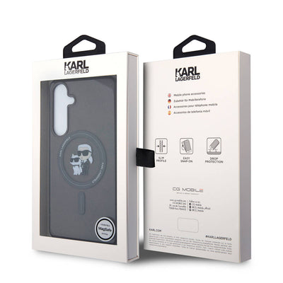 Galaxy S24 Plus Kılıf Karl Lagerfeld Orjinal Lisanslı Magsafe Şarj Özellikli Karl & Choupette IML Baskılı Kapak Siyah