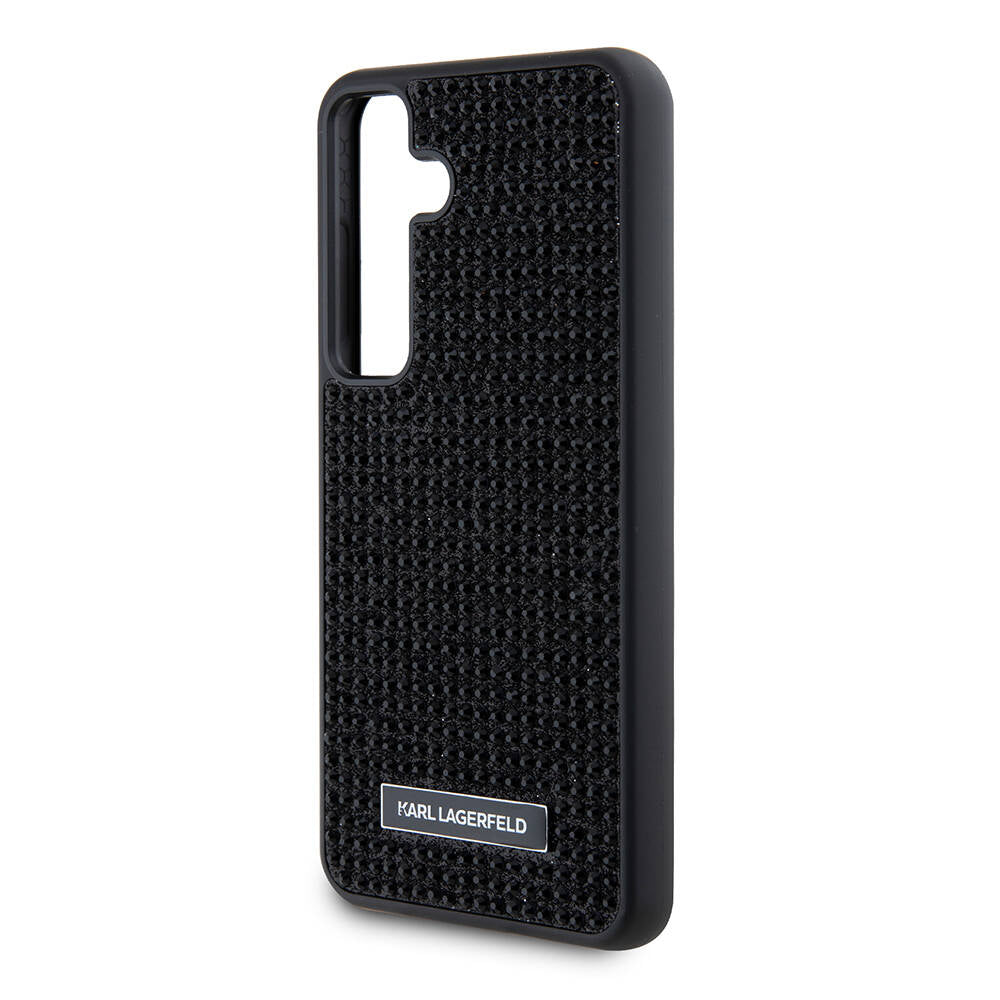 Galaxy S24 Plus Kılıf Karl Lagerfeld Taşlı Metal Logo Orjinal Lisanslı Kapak Siyah