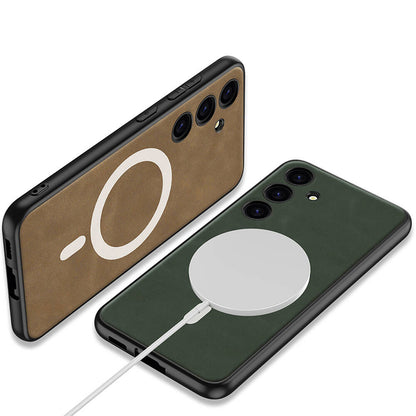 Galaxy S24 Plus Kılıf M-safe Şarj Özellikli Deri Tasarımlı Zore Kıpta Nubuk Kılıf