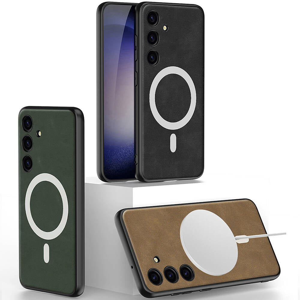 Galaxy S24 Plus Kılıf M-safe Şarj Özellikli Deri Tasarımlı Zore Kıpta Nubuk Kılıf