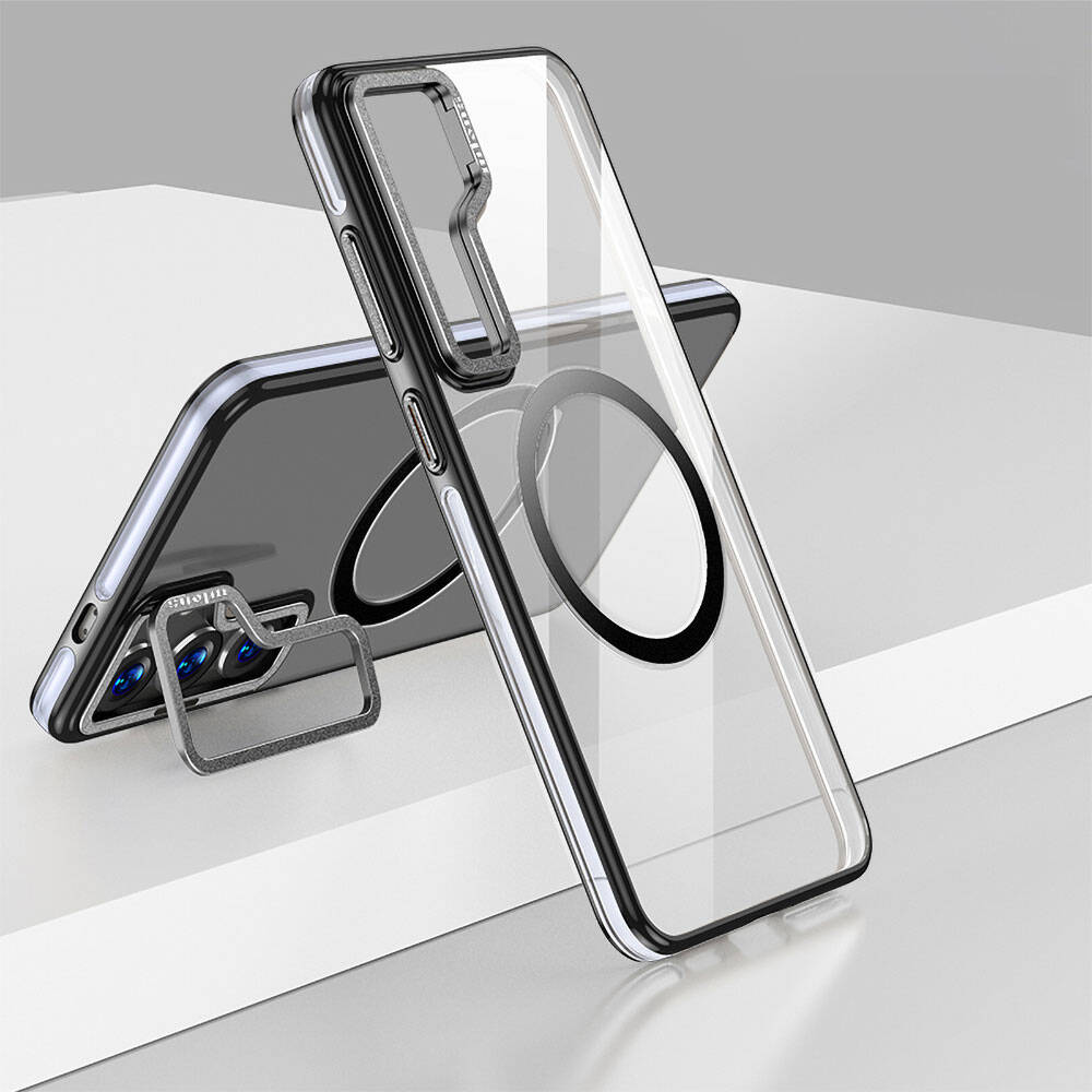 Galaxy S24 Plus Kılıf Magsafe Şarj Özellikli Wlons Standlı Efsane Kapak Siyah