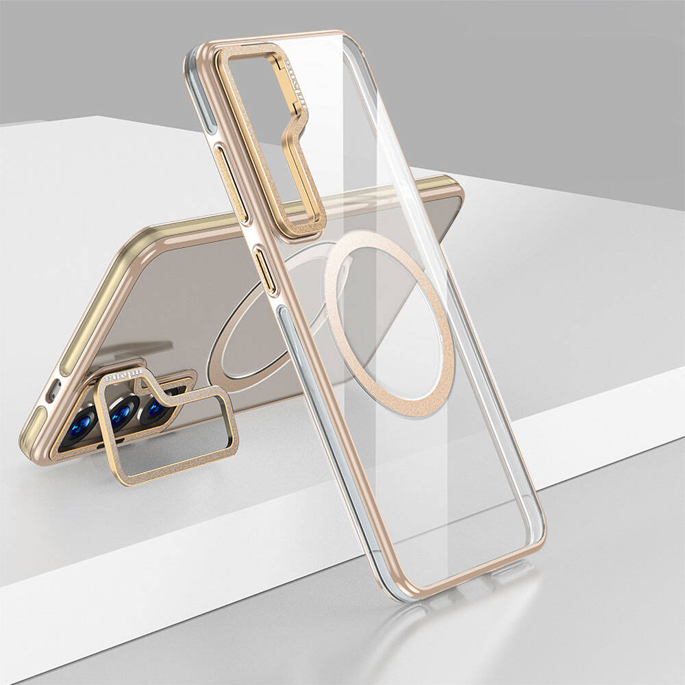 Galaxy S24 Plus Kılıf Magsafe Şarj Özellikli Wlons Standlı Efsane Kapak Gold