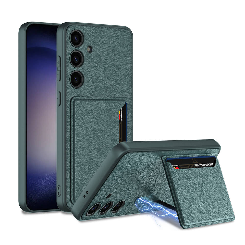 Galaxy S24 Plus Suni Deri Arka Yüzey Zore Kartlıklı Kıpta Silikon Kılıf