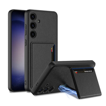 Galaxy S24 Suni Deri Arka Yüzey Zore Kartlıklı Kıpta Silikon Kılıf