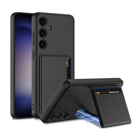 Galaxy S24 Suni Deri Arka Yüzey Zore Kartlıklı Kıpta Silikon Kılıf