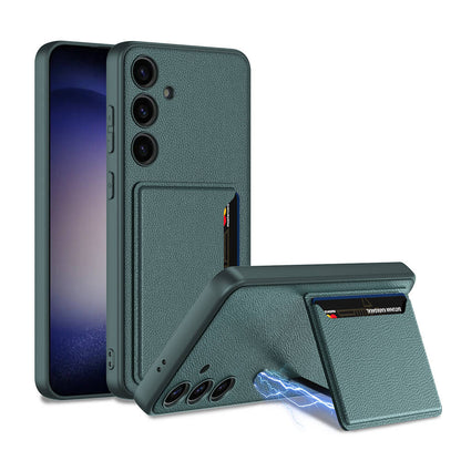 Galaxy S24 Suni Deri Arka Yüzey Zore Kartlıklı Kıpta Silikon Kılıf