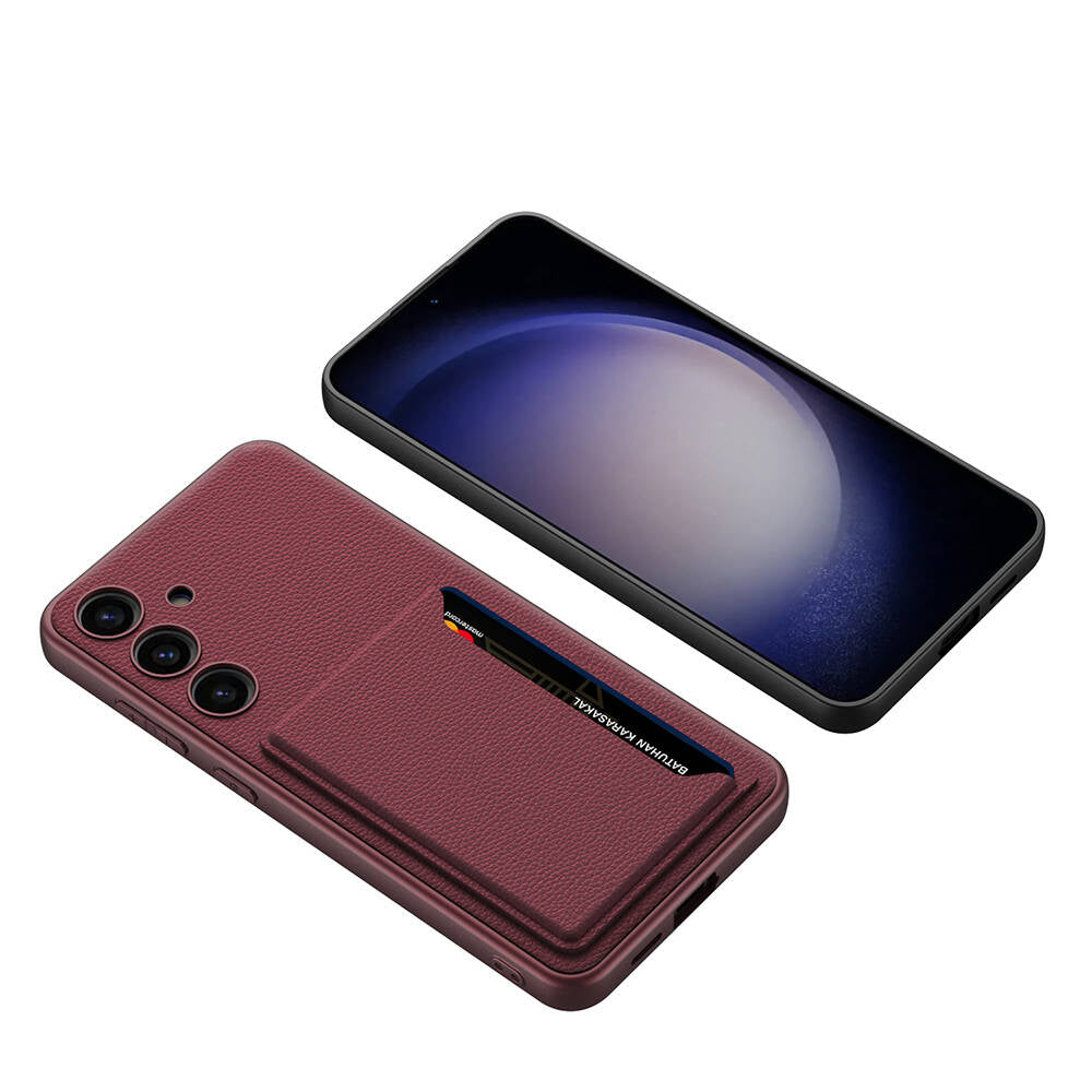 Galaxy S24 Suni Deri Arka Yüzey Zore Kartlıklı Kıpta Silikon Kılıf