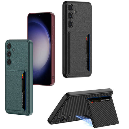 Galaxy S24 Suni Deri Arka Yüzey Zore Kartlıklı Kıpta Silikon Kılıf