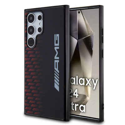 Galaxy S24 Ultra Kılıf AMG Orjinal Lisanslı Çift Katmanlı Büyük Logolu Dörtgen Şerit Desenli Kapak Siyah
