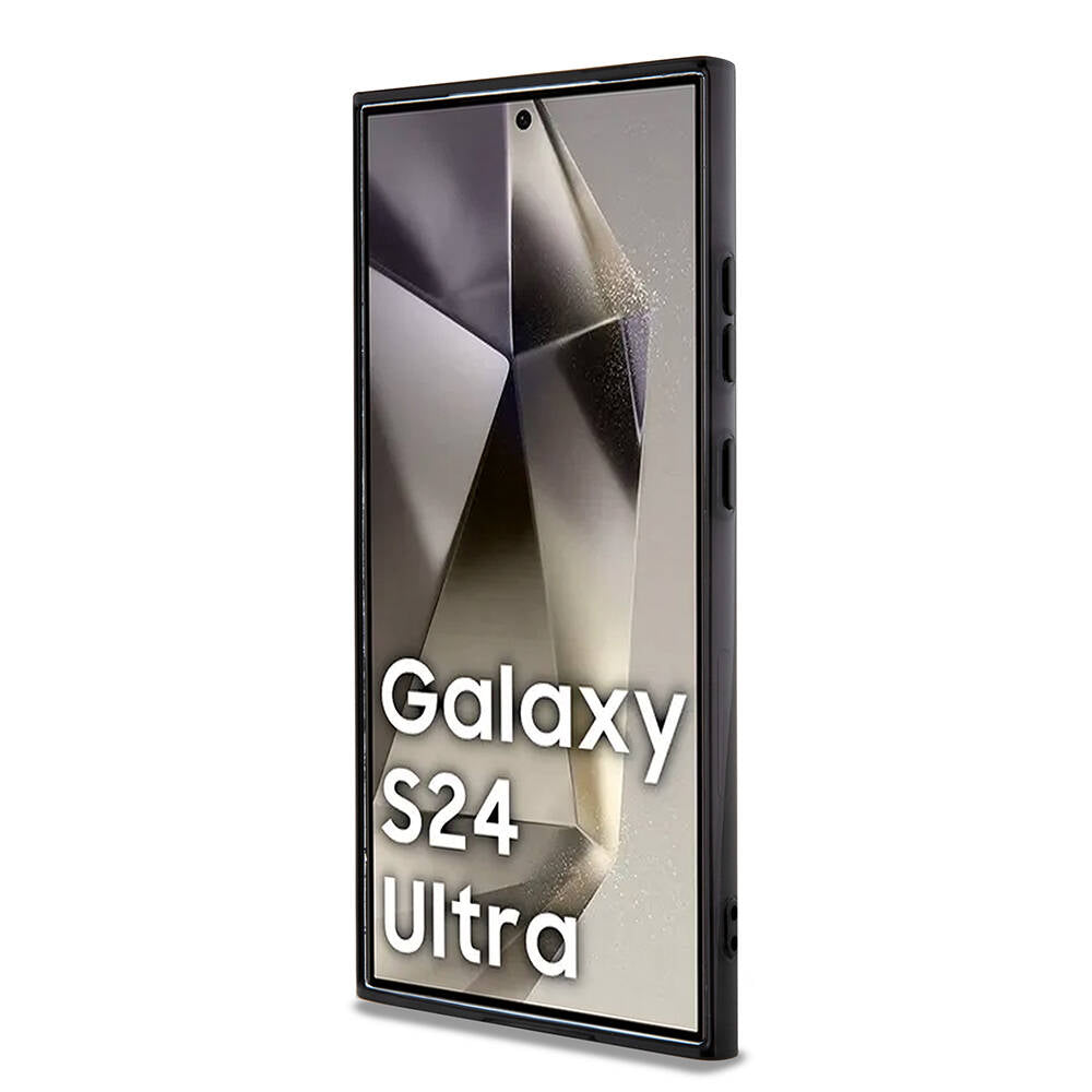 Galaxy S24 Ultra Kılıf AMG Orjinal Lisanslı Çift Katmanlı Büyük Logolu Dörtgen Şerit Desenli Kapak Siyah