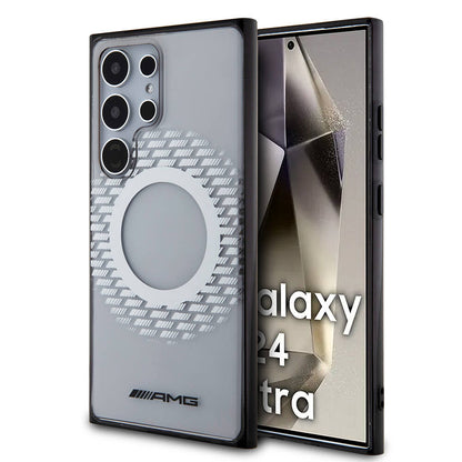 Galaxy S24 Ultra Kılıf AMG Orjinal Lisanslı M-safe Şarj Özellikli Eşkenar Dörtgen Desenli Transparan Kılıf