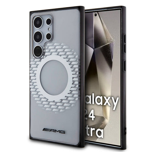 Galaxy S24 Ultra Kılıf AMG Orjinal Lisanslı M-safe Şarj Özellikli Eşkenar Dörtgen Desenli Transparan Kılıf
