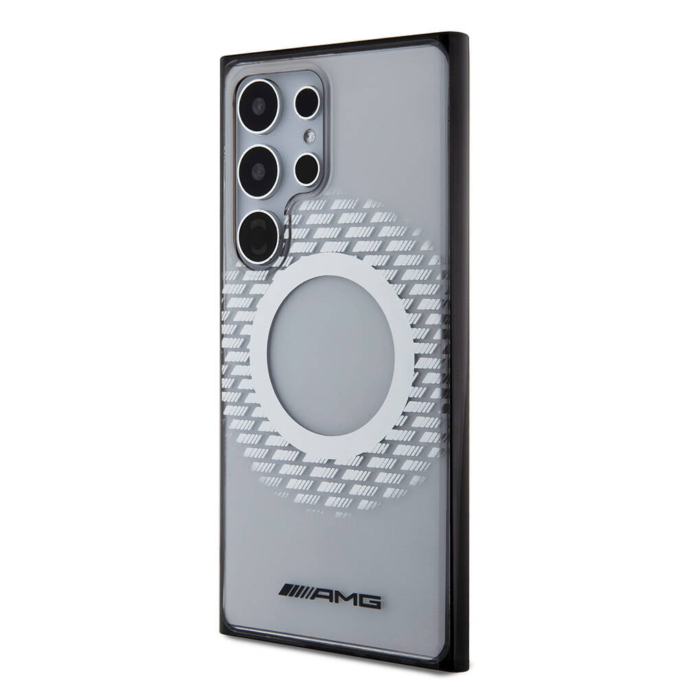 Galaxy S24 Ultra Kılıf AMG Orjinal Lisanslı M-safe Şarj Özellikli Eşkenar Dörtgen Desenli Transparan Kılıf