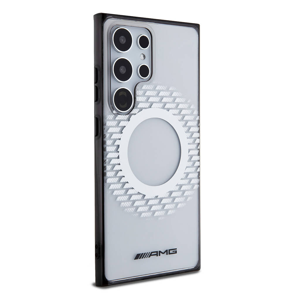Galaxy S24 Ultra Kılıf AMG Orjinal Lisanslı M-safe Şarj Özellikli Eşkenar Dörtgen Desenli Transparan Kılıf