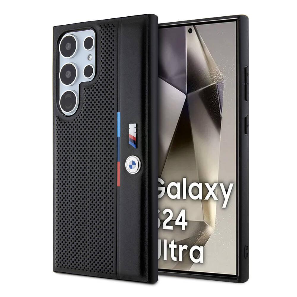 Galaxy S24 Ultra Kılıf BMW Orjinal Lisanslı M Logolu Üç Renk Çizgili Delikli Detail Line Kılıf