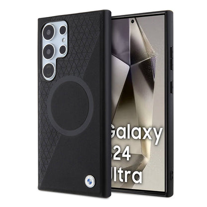 Galaxy S24 Ultra Kılıf BMW Orjinal Lisanslı M-safe Şarj Özellikli Yarım Dokulu Circle Leather Kılıf