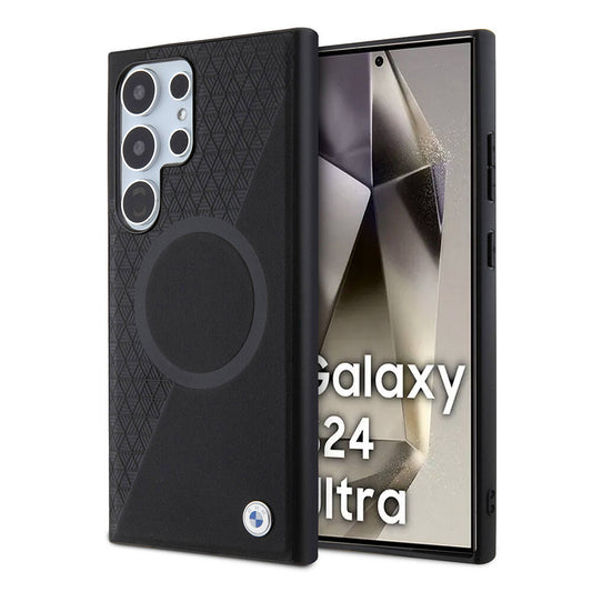 Galaxy S24 Ultra Kılıf BMW Orjinal Lisanslı M-safe Şarj Özellikli Yarım Dokulu Circle Leather Kılıf