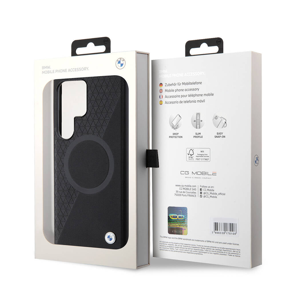 Galaxy S24 Ultra Kılıf BMW Orjinal Lisanslı Magsafe Şarj Özellikli Yarım Dokulu Circle Leather Kapak Siyah