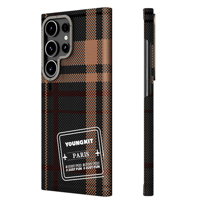 Galaxy S24 Ultra Kılıf Ekose Desenli Youngkit Gezhi Serisi Kapak Kahverengi