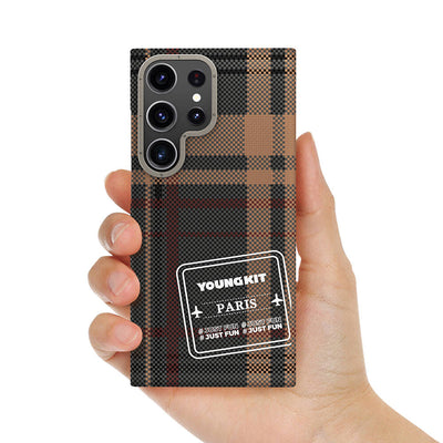 Galaxy S24 Ultra Kılıf Ekose Desenli Youngkit Gezhi Serisi Kapak Kahverengi
