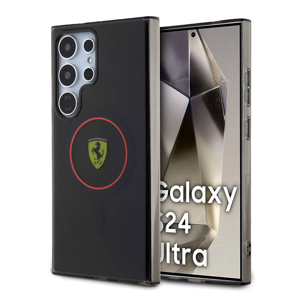 Galaxy S24 Ultra Kılıf Ferrari Orjinal Lisanslı M-safe Şarj Özellikli Füme İç Yüzey Circle Line Kılıf