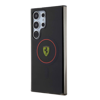 Galaxy S24 Ultra Kılıf Ferrari Orjinal Lisanslı M-safe Şarj Özellikli Füme İç Yüzey Circle Line Kılıf