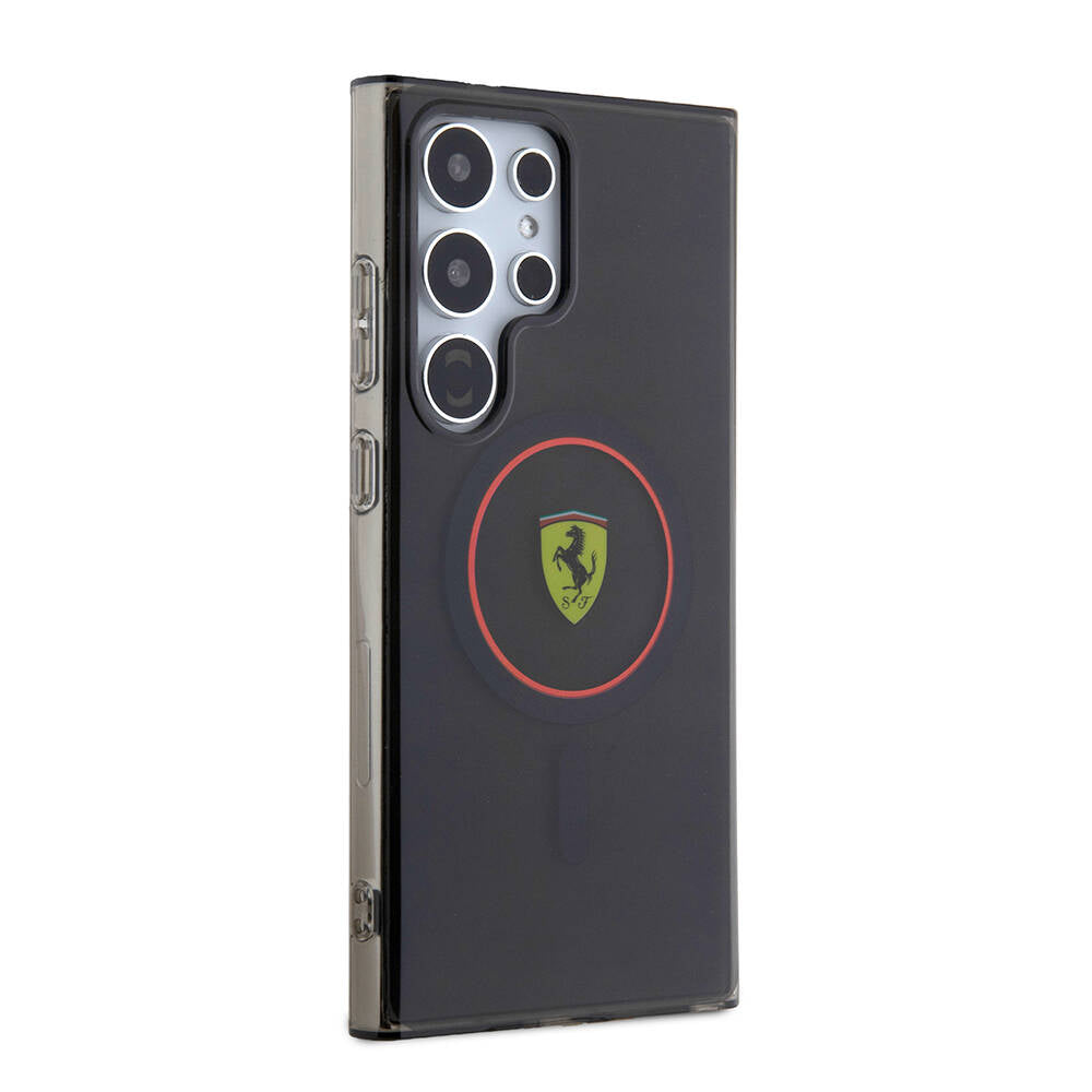 Galaxy S24 Ultra Kılıf Ferrari Orjinal Lisanslı M-safe Şarj Özellikli Füme İç Yüzey Circle Line Kılıf